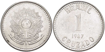 Бразилия 1 крузадо 1987 KM 605 нержавеющая сталь 217-1245