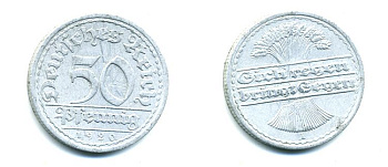 ГЕРМАНИЯ 50 ПФЕННИГОВ 1920 A KM 27, J. 301 алюминий 57-536