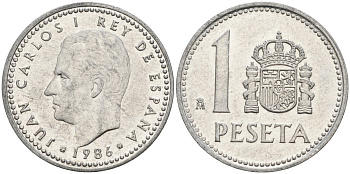 Испания 1 песета 1986 M, Хуан Карлос I (1975-2014) KM 821 алюминий 4155-512