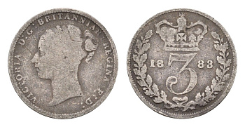 Великобритания 3 пенса 1883 Виктория (1837-1901) KM 730, Spink 3914 серебро 105-1249