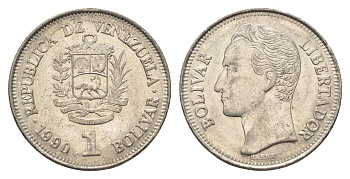 Венесуэла 1 боливар 1990 Симон Боливар Y 52a.2 сталь плакированная никелем 4662-917