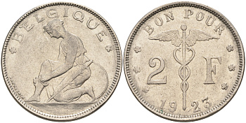 Бельгия 2 франка 1923 Belgique KM 91.1 никель    4117-346
