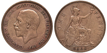 Великобритания 1 пенни 1935 Георг V (1910-1936) KM 838, Spink 4055 бронза 4123-1042