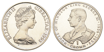 Гибралтар 1 крона 1993 Виндзорская династия - Король Георг VI KM 142 медно-никель BU 11-087-33