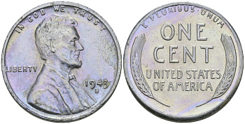 США 1 цент 1943 S (Сан-Франциско), Авраам Линкольн KM 132 a сталь плакированная цинком 96-1158