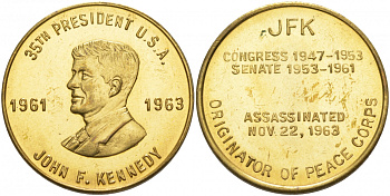 США МЕДАЛЬ ND 35-ЫЙ ПРЕЗИДЕНТ ДЖОН КЕННЕДИ 28 мм латунь 73-444