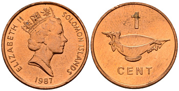 Соломоновы острова 1 цент 1987 Елизавета II (1953-) KM 24 сталь плакированная бронзой aUNC 4602-944