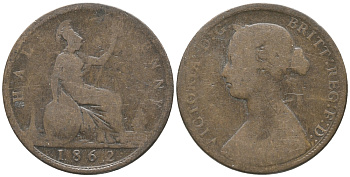 Великобритания 1/2 пенни 1862 Виктория (1837-1901) KM 748.2, Spink 3956 бронза 34-213