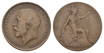 Великобритания 1 пенни 1913 Георг V (1910-1936) KM 810, Spink 4051 бронза 4692-711