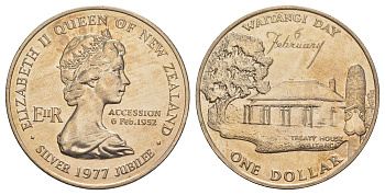 Новая Зеландия 1 доллар 1977 25 лет правления Королевы Елизаветы II и День Вайтанги KM 46 медно-никель BU 4386-322