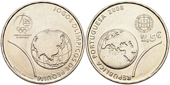 Португалия 2,5 евро 2008 XXIX олимпийские игры в Пекине 2008 KM 790 медно-никель UNC 4586-1045