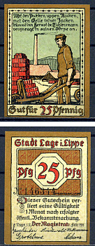 Лаге (Липпе) 25 пфеннигов 1921 бумага UNC (пресс) 7556-20-3-1