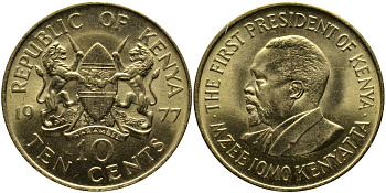Кения 10 центов 1977 Джомо Кениата KM 11 никель латунь 4542-626