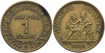 Франция 1 франк 1923 KM 876, Le Franc 218.5 алюминиевая бронза 4142-733