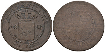 Нидерландская Восточная Индия 2 1/2 цента 1896 редкий год KM 308 медь 4607-1123