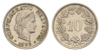 Швейцария 10 раппенов 1989 KM 27 медно-никель aUNC 4632-461
