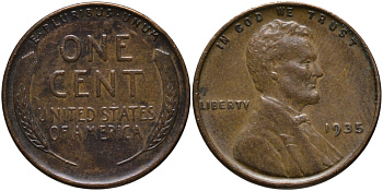 США 1 ЦЕНТ 1935 ЛИНКОЛЬН KM 132 бронза 4396-625