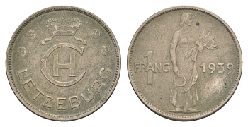 Люксембург 1 франк 1939 KM 44 медно-никель 4646-1012