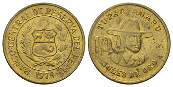 Перу 10 солей 1979 Тупак Амару II KM 272 латунь UNC 4390-254