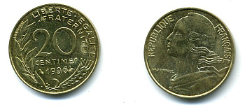 ФРАНЦИЯ 20 САНТИМОВ 1996 KM 930 медь алюминий никель 59-1133