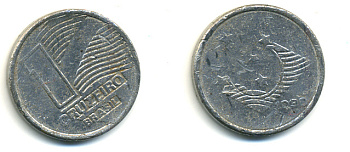 Бразилия 1 крузейро 1990 KM 617 нержавеющая сталь 93-1034