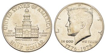 США 1/2 доллара (50 центов) 1976 200 лет независимости, Джон Кеннеди KM 205 медь плакированная медно-никелем aUNC 4545-416