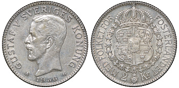 Швеция 2 кроны 1936 G, Густав V (1907-1950) KM 787 серебро 4178-1331