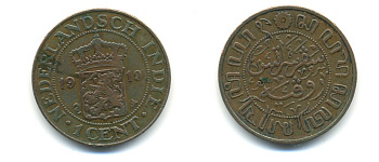 Нидерландская Восточная Индия 1 цент 1919 KM 315 бронза 84-1346