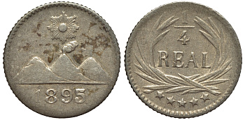 Гватемала 1/4 реала 1895 5 звезд, Испанское правление KM 162 серебро 4549-829