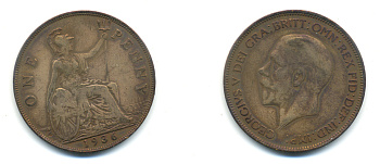 Великобритания 1 пенни 1936 Георг V (1910-1936) KM 838, Spink 4055 бронза 83-613