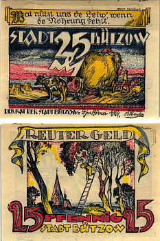 БЮТЦОВ 25 ПФЕННИГОВ 1922 НОТГЕЛЬД, 28 ФЕВРАЛЯ 1922, ЗЕМЛЯ МЕКЛЕНБУРГ, ПЕРЕДНЯЯ ПОМЕРАНИЯ Grabowski 205.1 бумага 6318-40-3-2