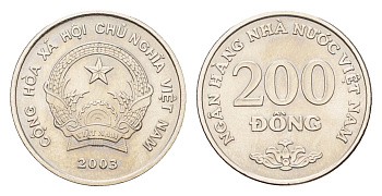 Вьетнам 200 донгов 2003 год-тип KM 71 сталь плакированная никелем UNC 4674-1148