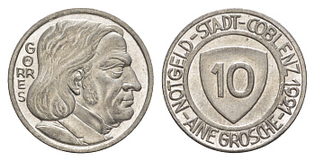 Кобленц 10 пфеннигов 1921 Funck 80.5, Men05 4526.11, Men18 5727.11 железо UNC 4636-947