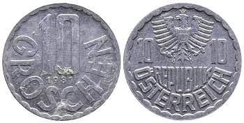 АВСТРИЯ 10 ГРОШЕЙ 1981 KM 2878 алюминий 26-1154