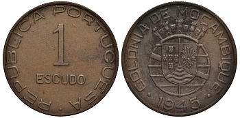 Португальский Мозамбик 1 эскудо 1945 год тип KM 74 бронза 1523-433