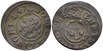 Ливония, Рига, шведская оккупация солид (шиллинг) 1647 Кристина (1634-1654) серебро 3718-339