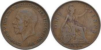 Великобритания 1 пенни 1934 Георг V (1910 - 1936) KM 838 бронза 4144-844