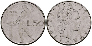 Италия 50 лир 1978 KM 95.1 нержавеющая сталь 4176-244