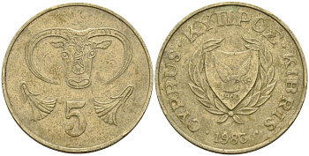 Кипр 5 центов 1983 голова быка KM 55.1 никель латунь 4141-847