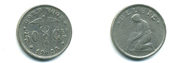 БЕЛЬГИЯ 50 САНТИМОВ 1923 04-147