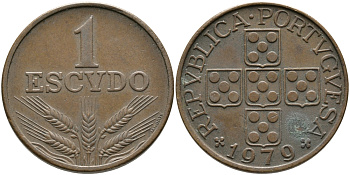 Португалия 1 эскудо 1979 KM 597 бронза 97-826