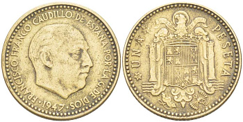 ИСПАНИЯ 1 ПЕСЕТА 1947 ФРАНСИСКО ФРАНКО ДИКТАТОР ИСПАНИИ (1939- 1975) KM 775 алюминиевая бронза 4519-913