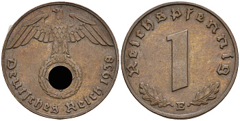 Германия 1 рейхспфенниг 1938 E KM 89, J 361 бронза 4136-1226