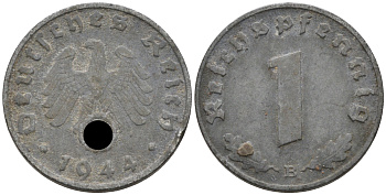 Германия 1 рейхспфенниг 1944 B J 369, KM 97 цинк 75-156