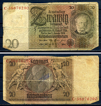 Германия 20 рейхсмарк 1929 Pick 181 a бумага 8518-13-3-2