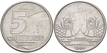 Бразилия 5 крузейро 1990 фермер KM 618.1 нержавеющая сталь 3457-851