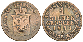 Шварцбург-Зондерсгаузен 1 серебряный грош 1851 A KM 145 серебро 4615-311