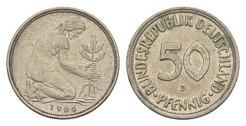 ФРГ 50 пфеннигов 1966 D KM 109.1, J. 384 медно-никель 4636-1032
