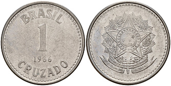 Бразилия 1 крузадо 1986 KM 605 нержавеющая сталь 4159-636