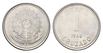 Бразилия 1 крузадо 1988 KM 605 нержавеющая сталь 4663-546